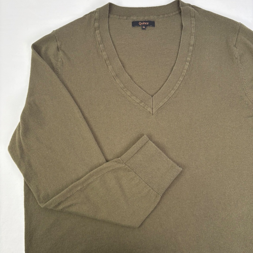 Quince Women's Lightweight Cotton Cashmere‎ V-Neck Sweater Olive Green XL